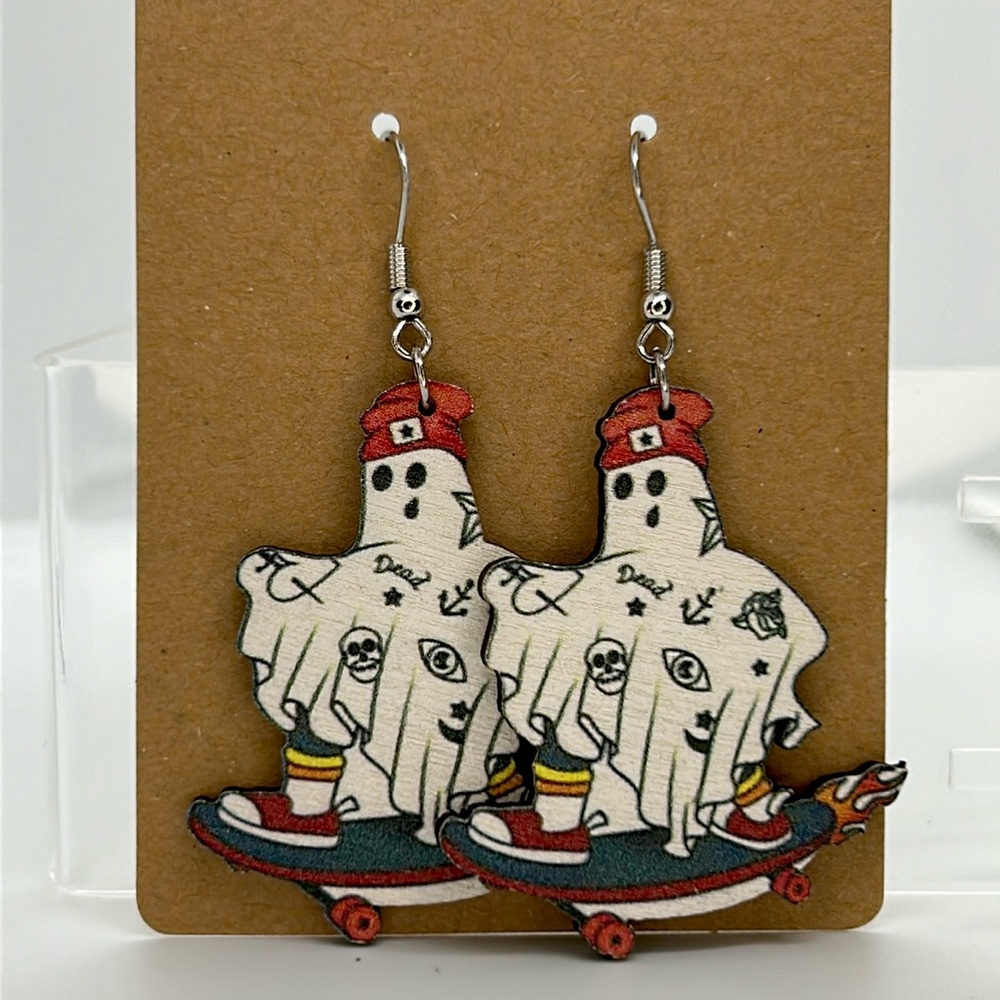 Festive Wooden Ghost Earrings Halloween fashion Jewelry